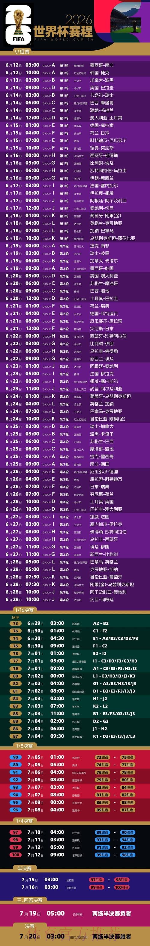 2026世界杯赛程完整版赛事详情免费观看